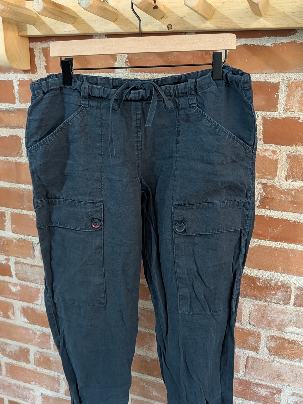 Max Studio Women's Navy Cargo Linen Pants with Drawstring